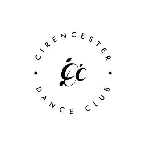 Cirencester Dance Club shows an adult shape in the shape of an entwinned C and D with a smaller shape of a C like a family