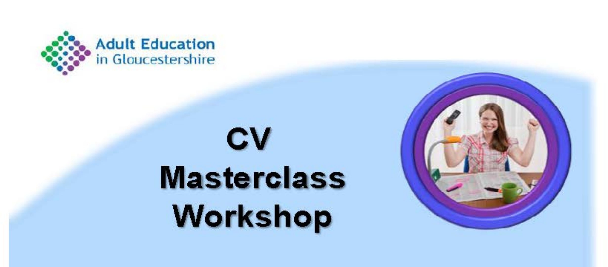 Excited lady at desk