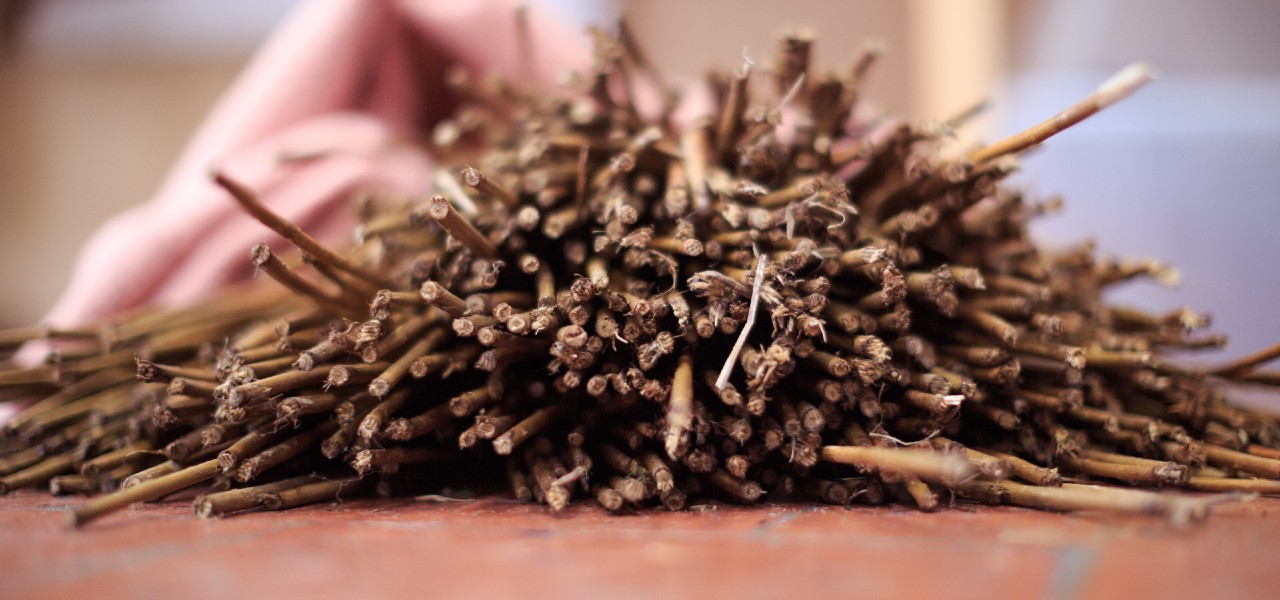 A pile of willow for weaving - photographed end on