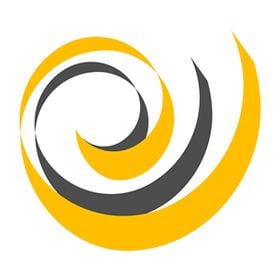 A double yellow and grey swirl depicting the logo for Encore PR