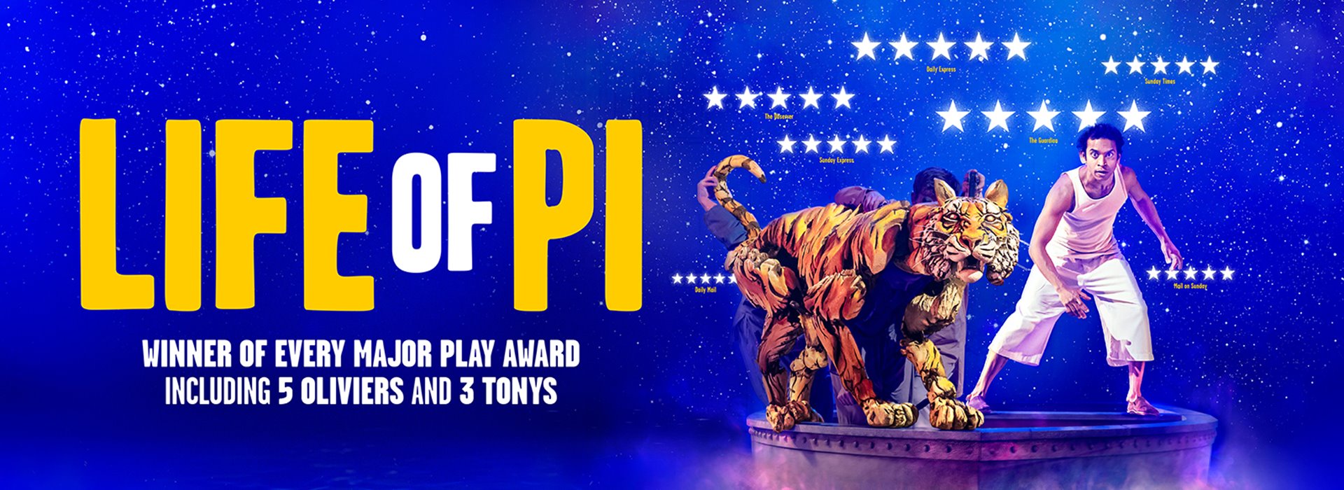 Pi and the Tiger stand about a boat