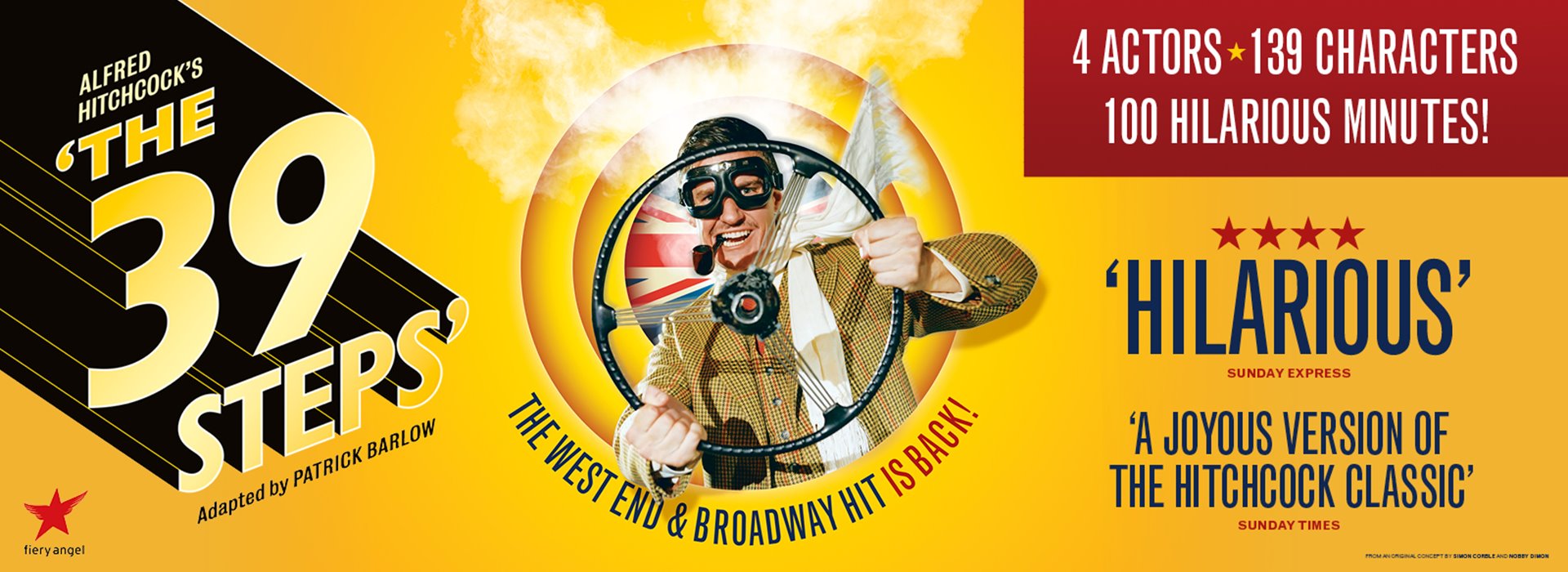 A man holding a steering wheel dressed in 1920s clothing