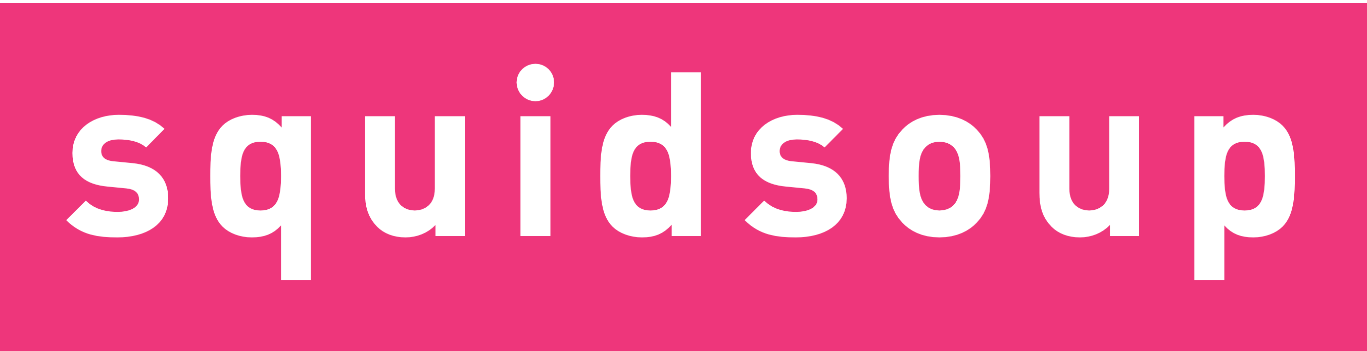 The Squidsoup Logo. The word Squidsoup in white text over a pink background.