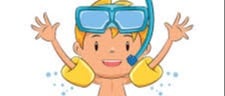 Child enjoying playing in the water wearing arm bands and goggles