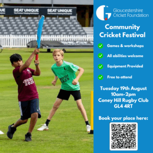 Boy in maroon hitting a ball with a blue bat while boy in green t-shirt fields it Written information in text 