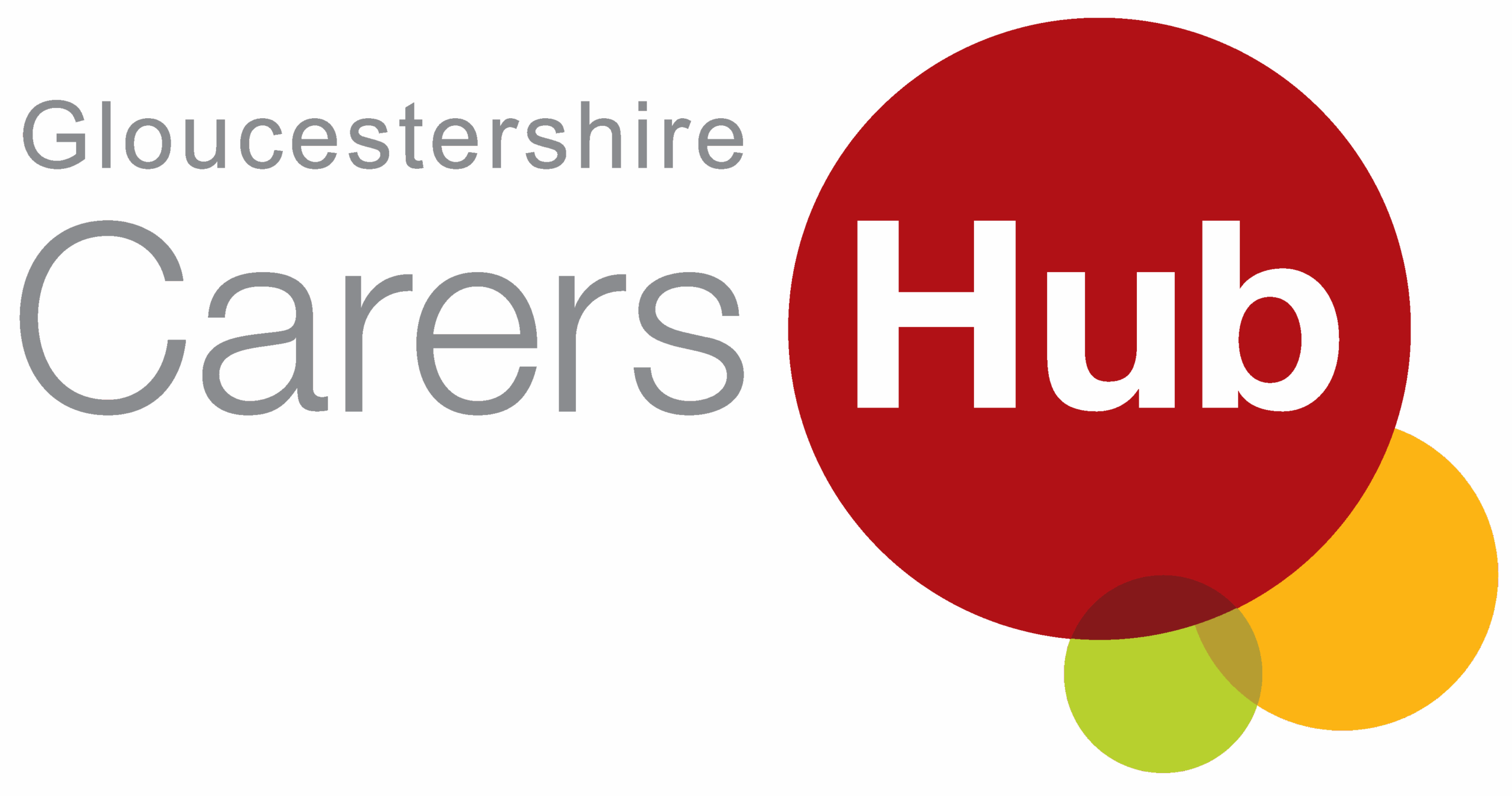 Gloucestershire Carers Hub text on three coloured circles