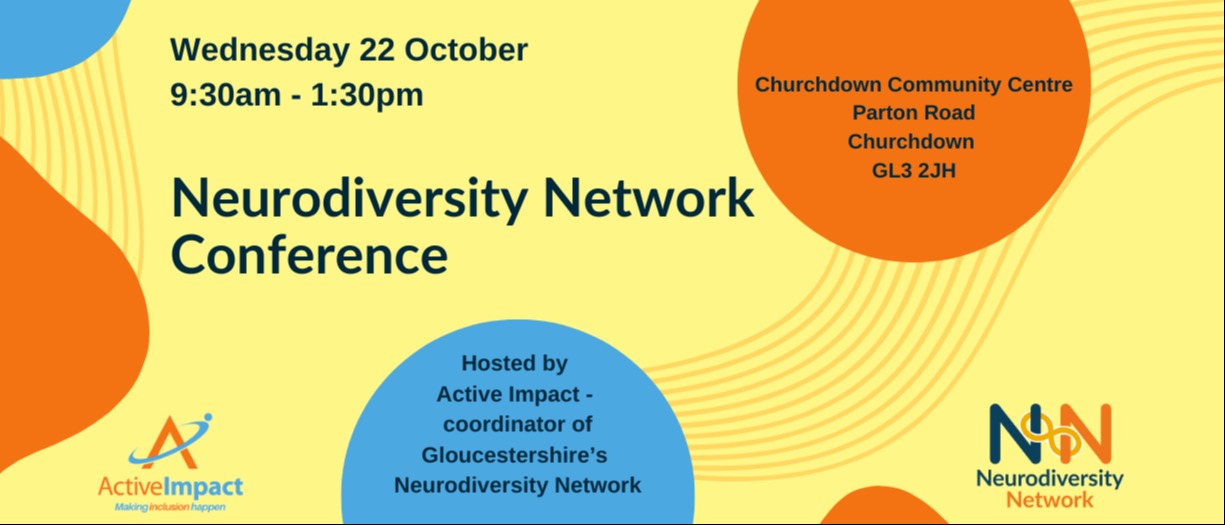 Yellow banner featuring event details (Wednesday 22 October 9:30am - 1:30pm at Churchdown Community Centre)