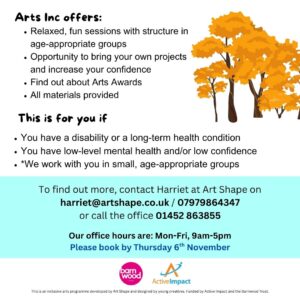 Vibrant poster with illustrations of autumn leaves, mushrooms, and an acorn