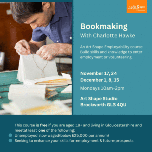 This is a photograph of a man binding a book using a simple stitch